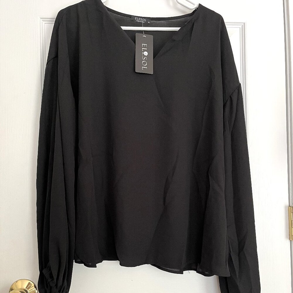 NWT ladies size XL Elesol semi sheer black long sleeve top elastic cuffs NEW